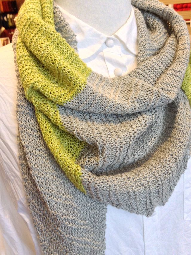 <a href="http://www.ravelry.com/projects/threebagsfull/racing-raindrops-scarf">Racing Raindrops</a> in Shibui Twig