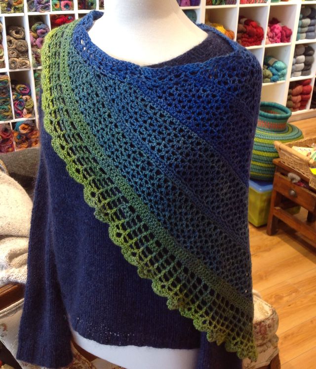 <a href="http://www.ravelry.com/patterns/library/juliette-shawl-2">Juliette Shawl</a> in Party of Five <i>Sea to Sky</i> colourway