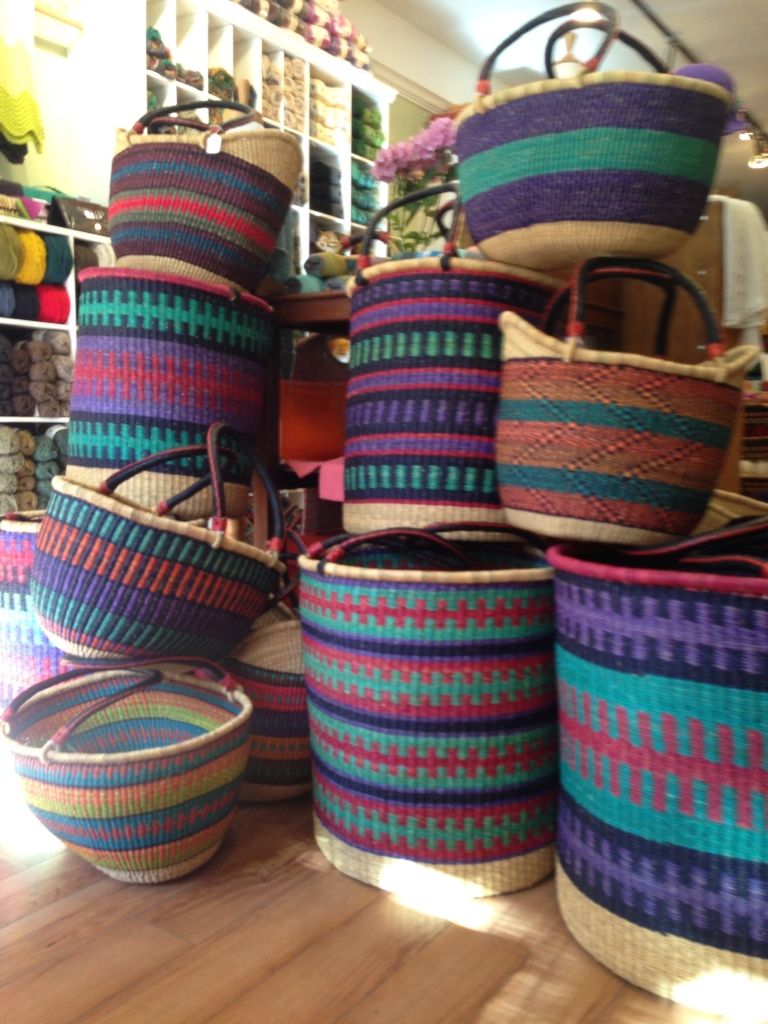 FairTrade African Baskets Three Bags Full Yarn Store Vancouver, Canada
