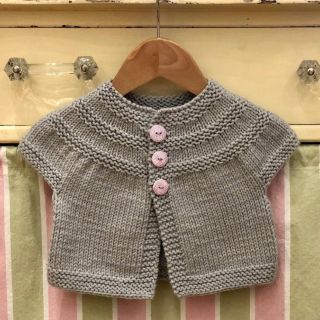 Threes Baby Cardigan in Rosy Green Wool