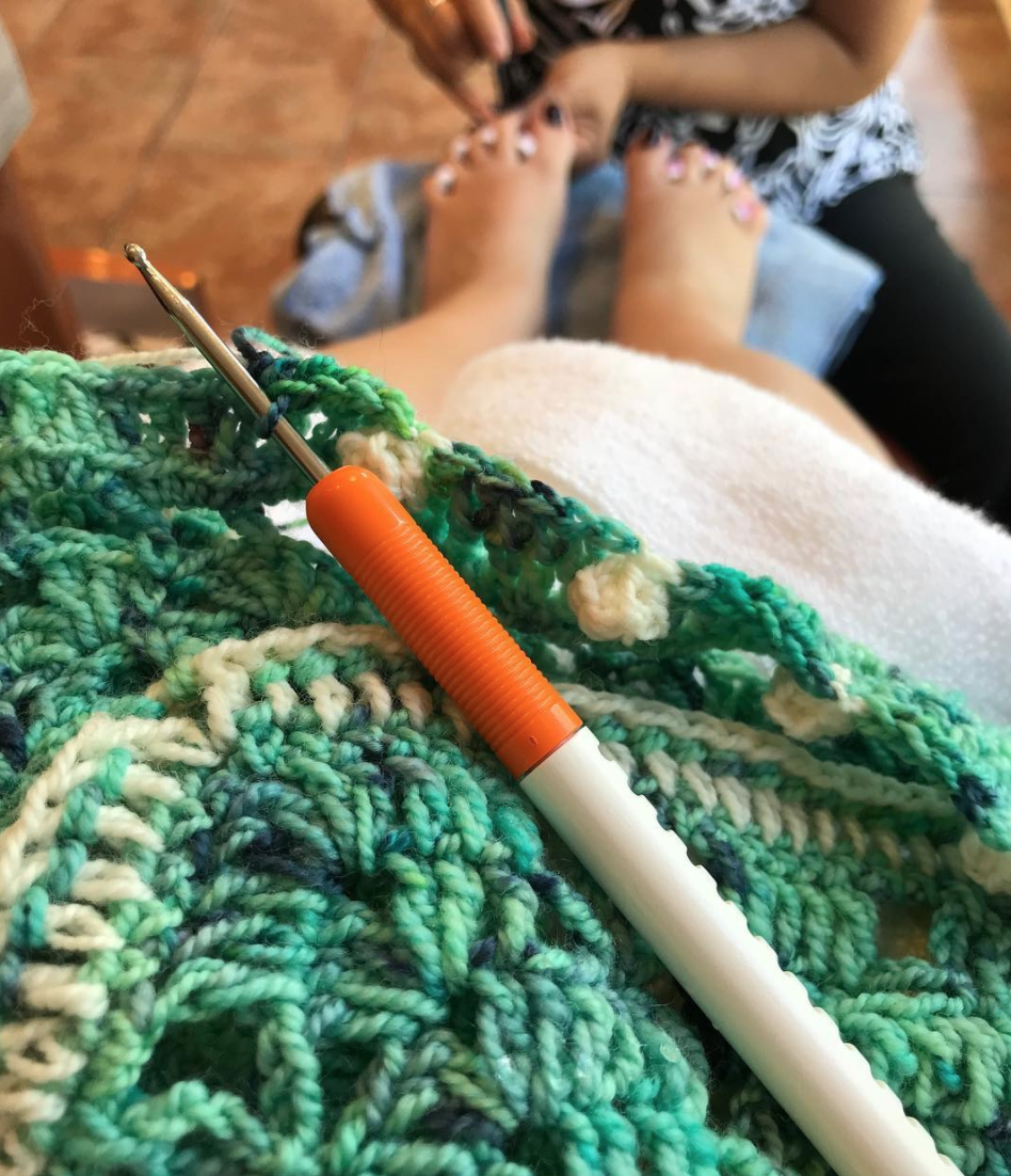 Crocheting While Getting a Pedicure