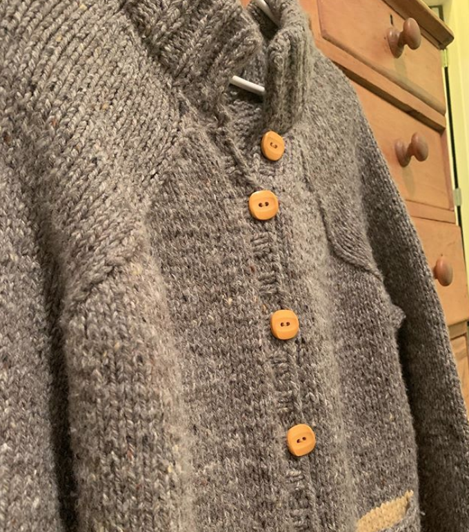 Yellow Buttons on Carbeth Cardigan