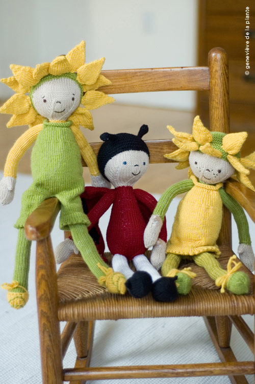 Ladybug and Sunflowers--Learn to Knit Dolls